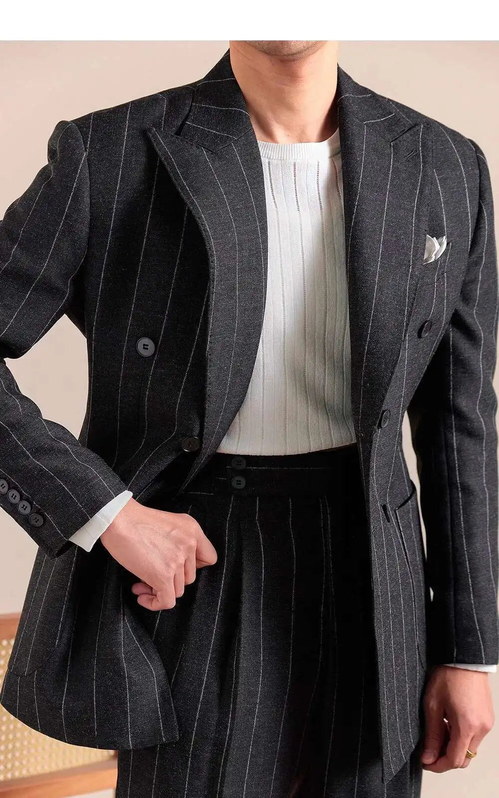 Luxury Stripe Business Suits for Men Double Breasted Formal Casual Dress Suits 2 Pieces Elegant Costume Homme Men Tuxedo Suit