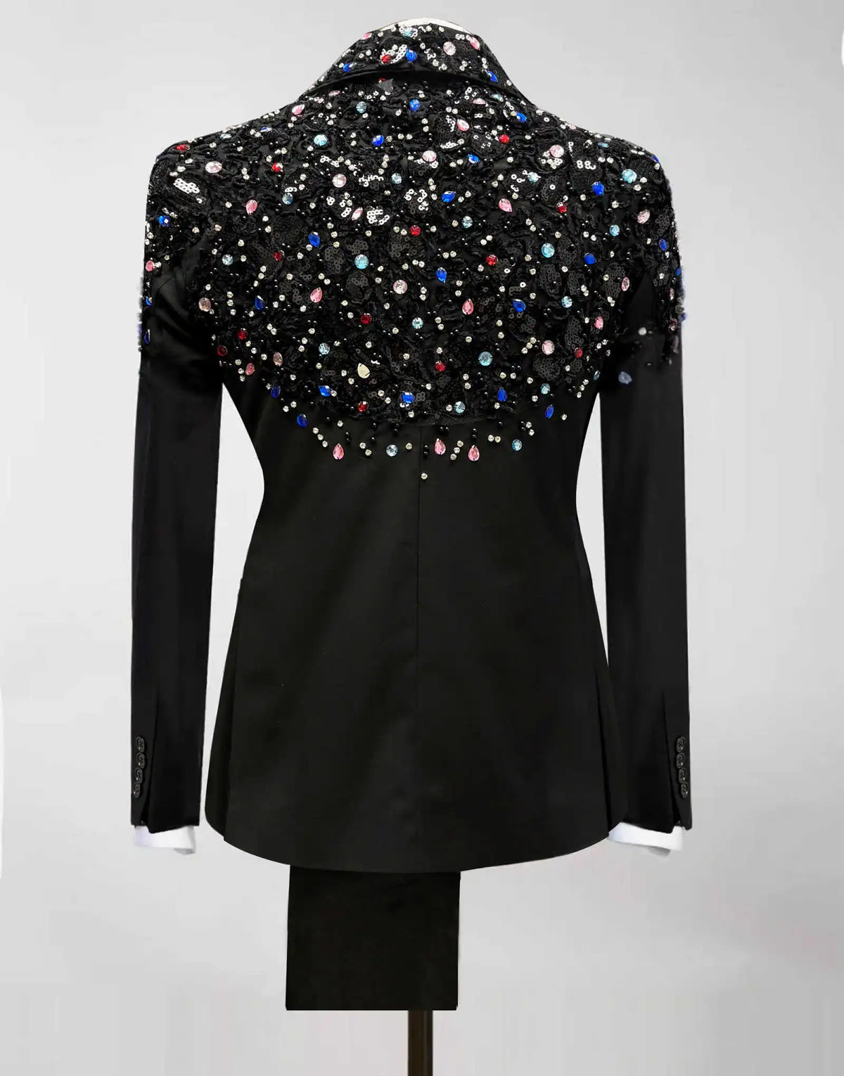 Luxurious Black Wedding Tuxedos 1 Piece Set Jacket Colorful Crystal Men Suit Peaked Lapel Customized Groom Wear Party Suits