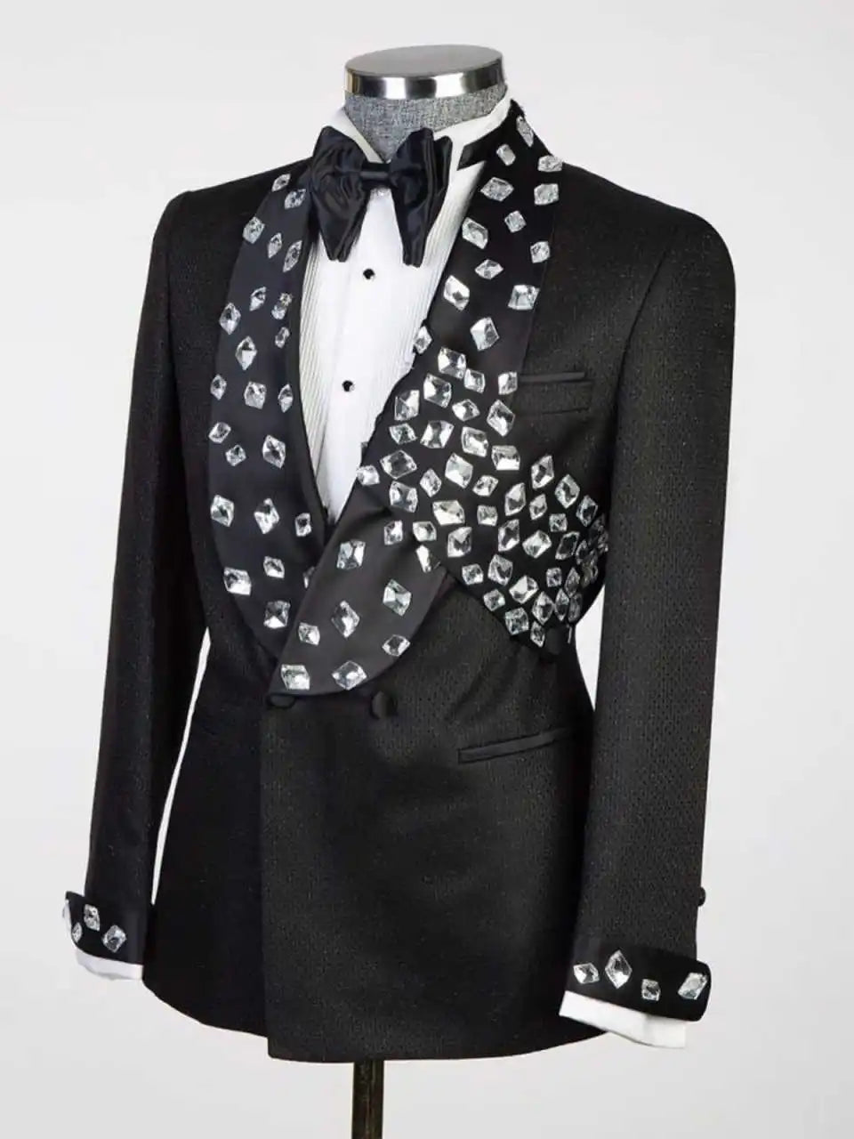 Gorgeous Wedding Tuxedos Crystal Double Breasted Men Suit Shawl Lapel 1 Piece Set Jacket  Groom Blazers Prom Party Customized