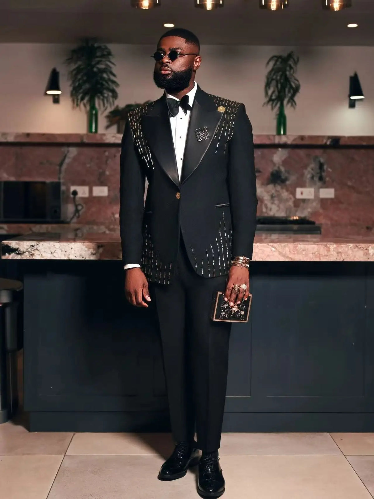 Crystals Black Men Suit Set 2 Pcs Blazer+Pants Trousers Luxury Groom Wedding Tuxedo Formal Office Jacket Cotton Coat Customized