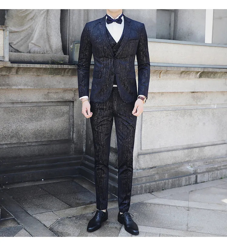 Men's Business Casual Suit Suit Three-piece Suit Small Western Fit Young Men's Wedding Dress