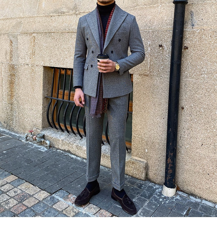 Wedding Suit For Men Business Formal Casual Double Breasted  Dress Suit 2 Pieces Office Work Party Prom Costume