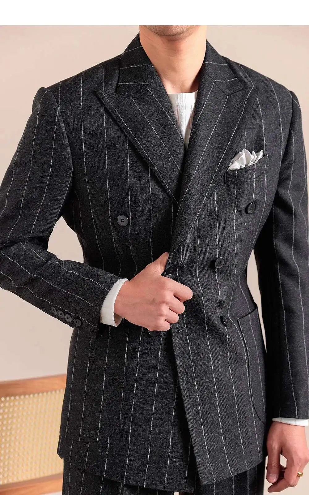 Luxury Stripe Business Suits for Men Double Breasted Formal Casual Dress Suits 2 Pieces Elegant Costume Homme Men Tuxedo Suit