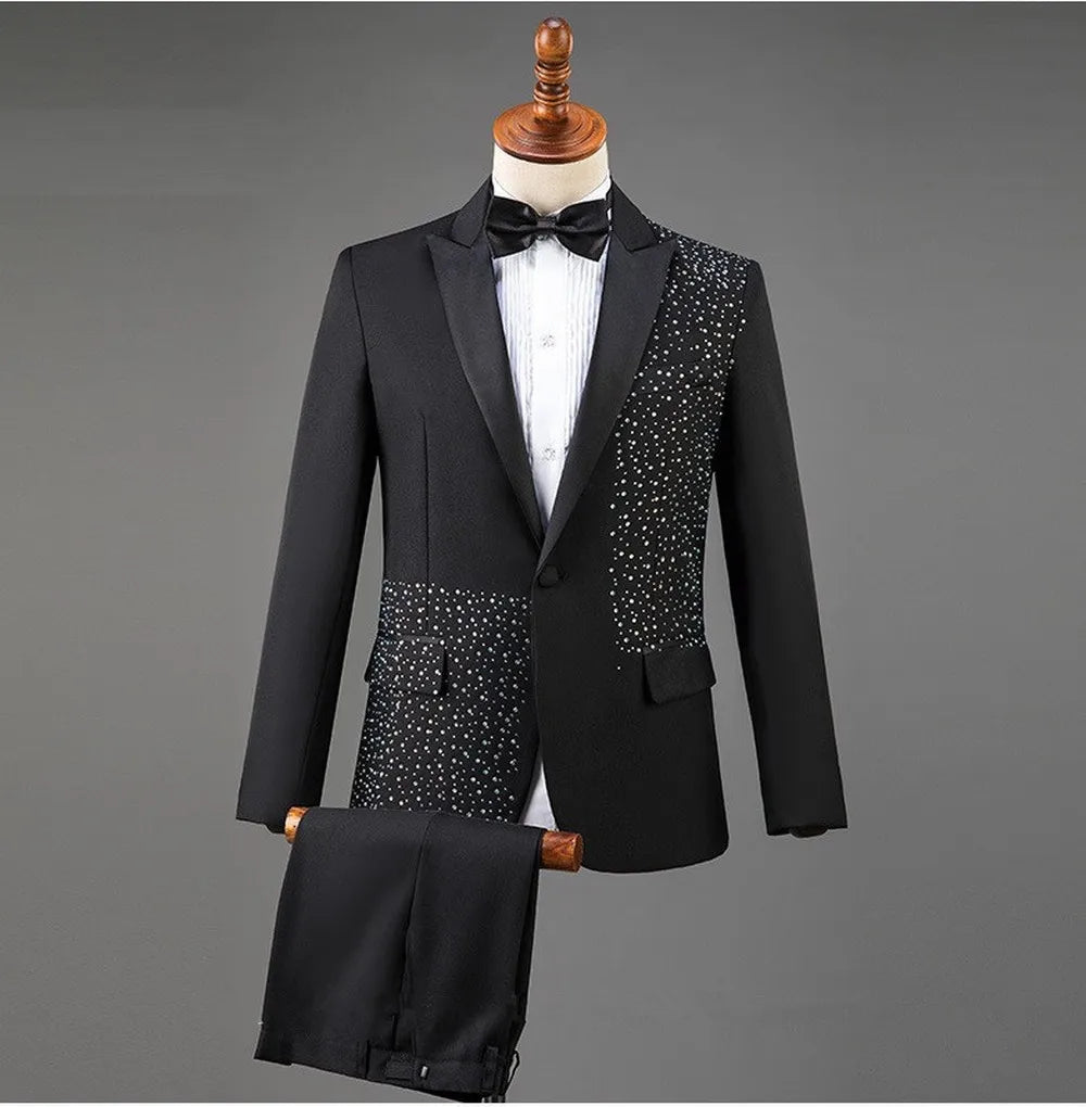 Traje de hombre para ocasión especial en blanco y negro, para novio, padrino de boda, esmoquin, conjunto de 2 piezas, chaqueta, pantalones, lazo de regalo. 