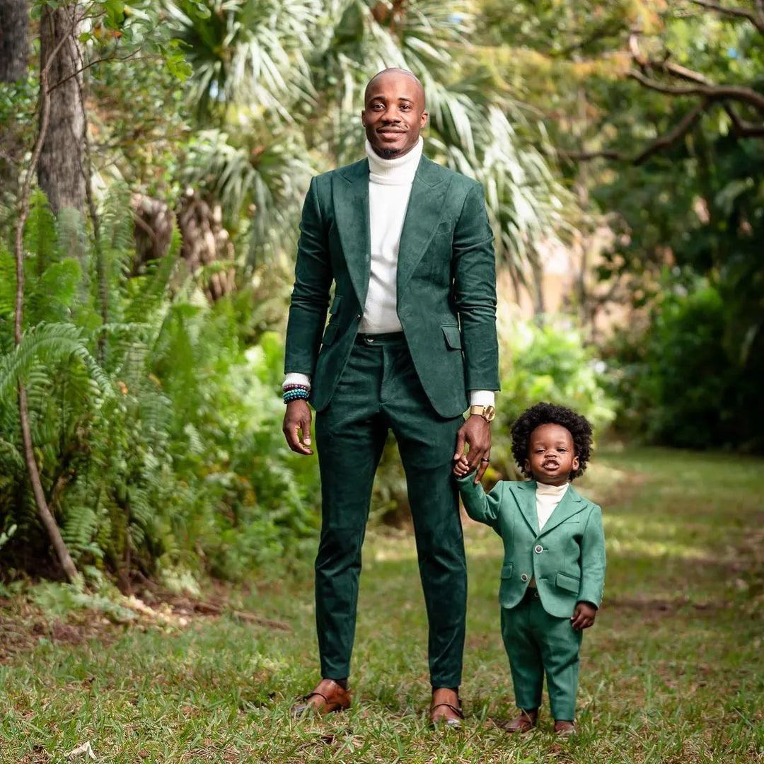 Tenues père et fils : blazer vert, robe de bal de mariage pour homme, smoking slim, ensemble 2 pièces, grande veste personnalisée (manteau + pantalon) 