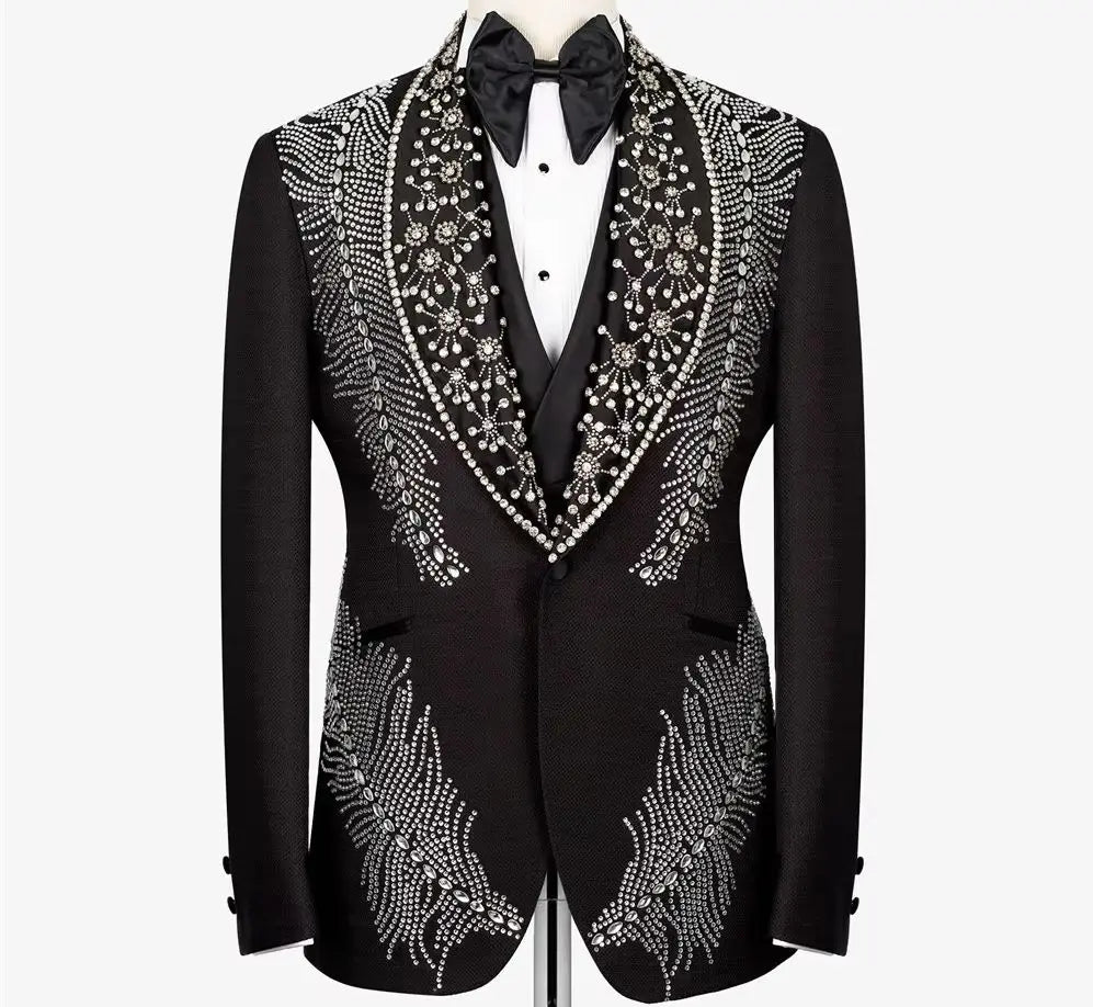 Crystals Beaded Suits Men Single Breasted Prom Blazers Customized 3 Pieces Formal Party Groom Wedding Tuxedos Terno Masculino