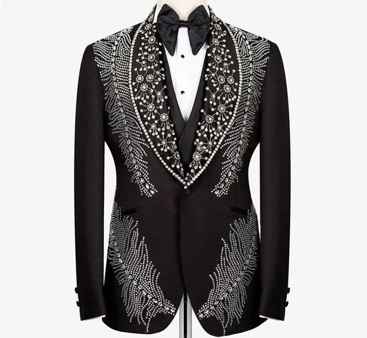 Crystals Beaded Suits Men Single Breasted Prom Blazers Customized 3 Pieces Formal Party Groom Wedding Tuxedos Terno Masculino