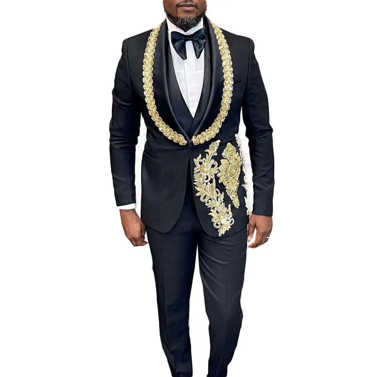 Wedding Men Suits Appliques Beading 3 Pieces Set Shawl Lapel Shiny Blazer Celebrity Tuxedo Coat Jacket Vest Pants Customized