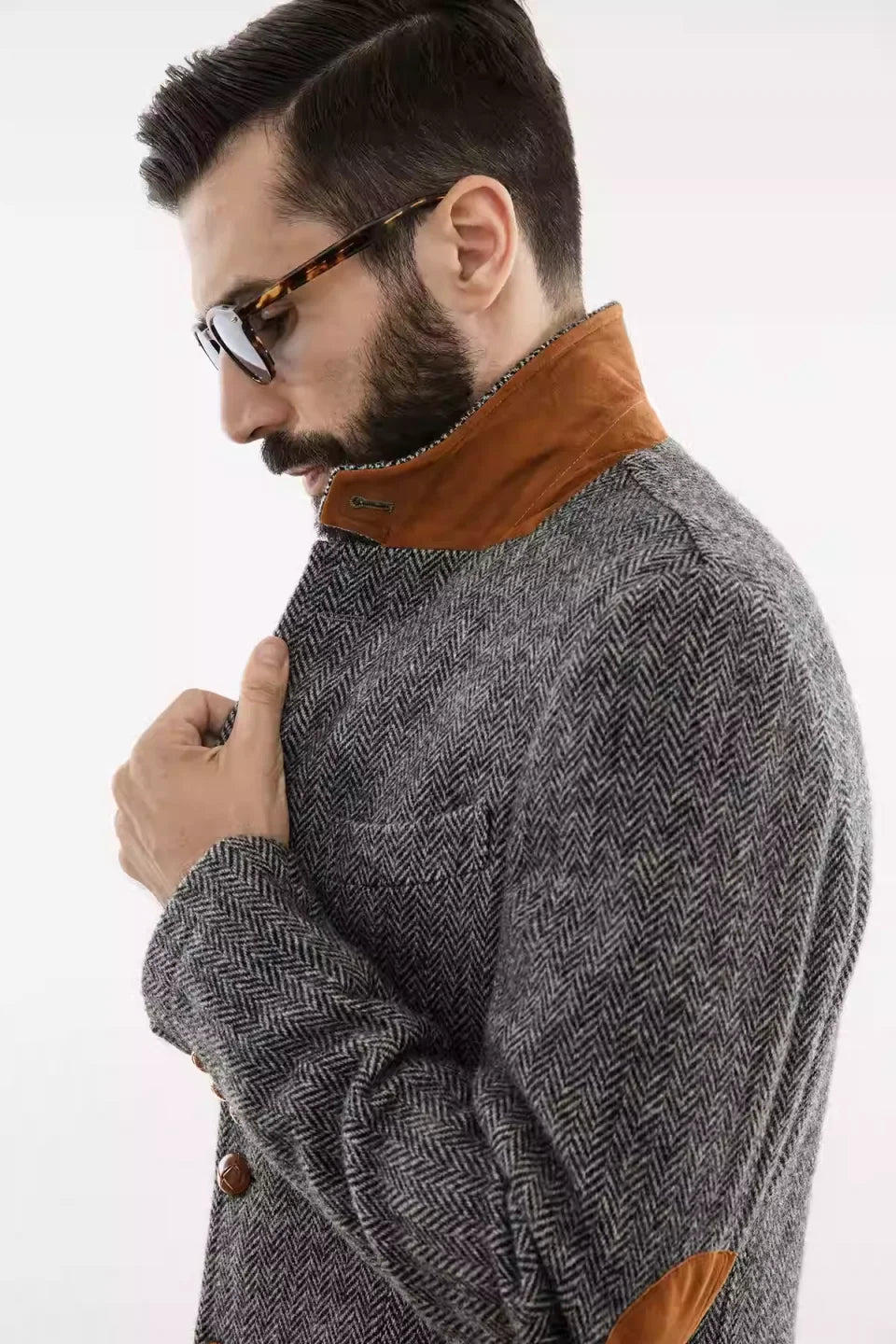 Casual Men Coat Herringbone 2 Piece Set Jacket Vest Trench Coats Classic Fit Single Breasted Business Blazers Customized