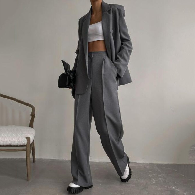 Dark Grey Classic Style Women Suits Leisure Pantsuits 2 Pieces (Jacket+Trousers) Blazer Pants Custom Made
