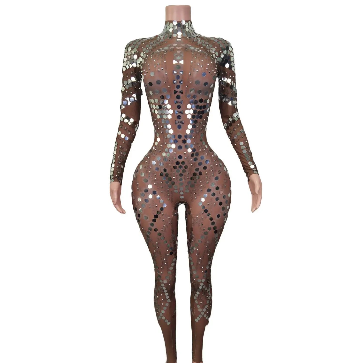 Robes Mode Manches Longues Paillettes Combinaisons Sexy Fête D'anniversaire Une Pièce Body Festival Tenue Danse Scène Spectacle Costume 