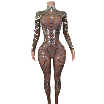Robes Mode Manches Longues Paillettes Combinaisons Sexy Fête D'anniversaire Une Pièce Body Festival Tenue Danse Scène Spectacle Costume 