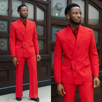 Simple Men Suits Tailor-Made Groom 2 Pieces Peaked Lapel Jacket Blazer Double Breasted Evening Party Customized Coat Pants