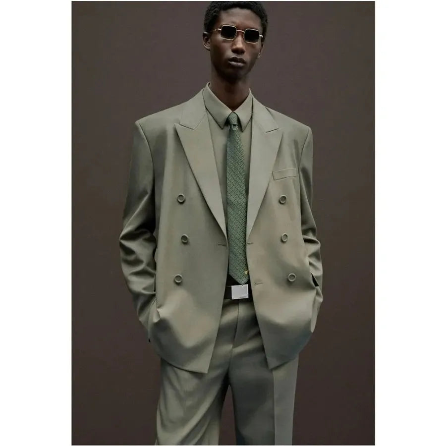 Loose Casual Men Suits Peaked Lapel Double Breasted Business Office Wedding Party Custom Male Clothing 2 Pieces Jacket+Pants