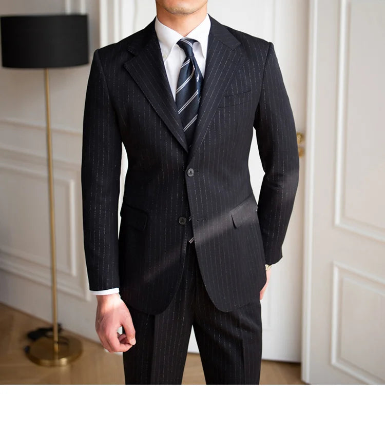 Traje de novio a rayas brillantes para banquete, para hombre, de un solo pecho, de 2 piezas, para fiesta de boda, entallado, para hombre