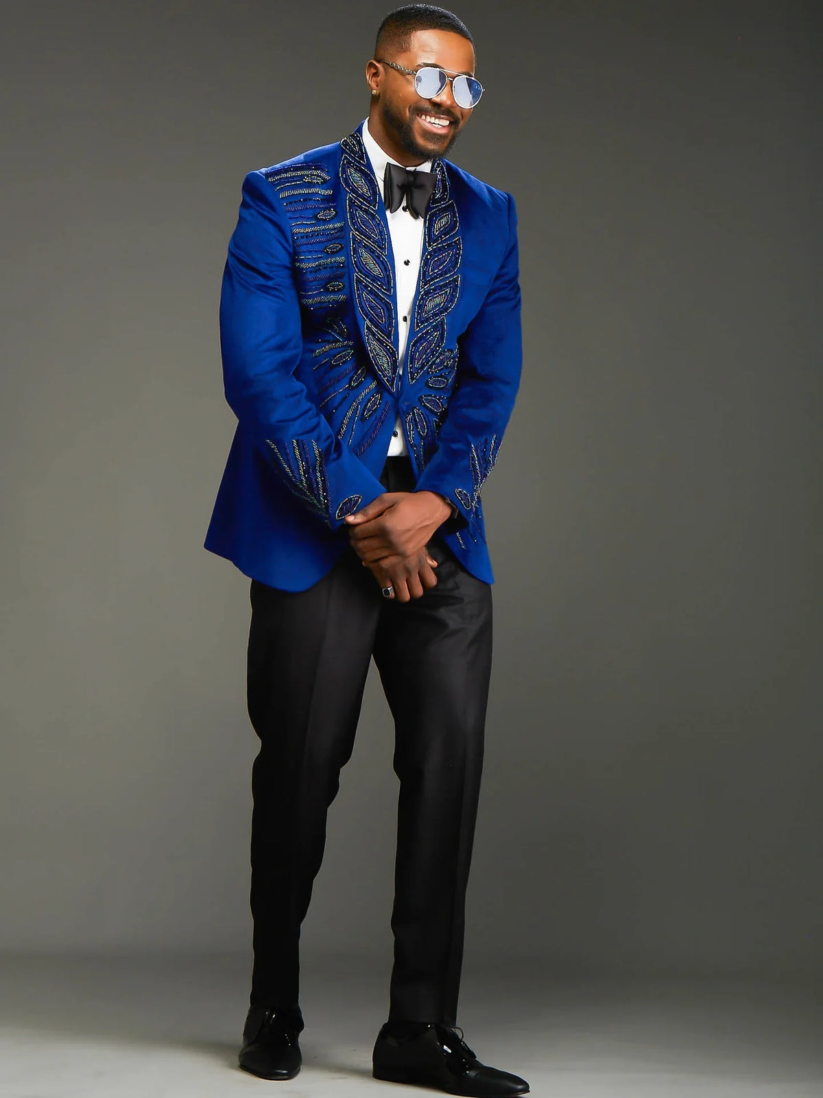 Fashion Men's Suit Shawl Lapel Tailor-Made 2 Pieces Set Beading Jacket Sequins Blazer One Button Groom Customized Coat Pants