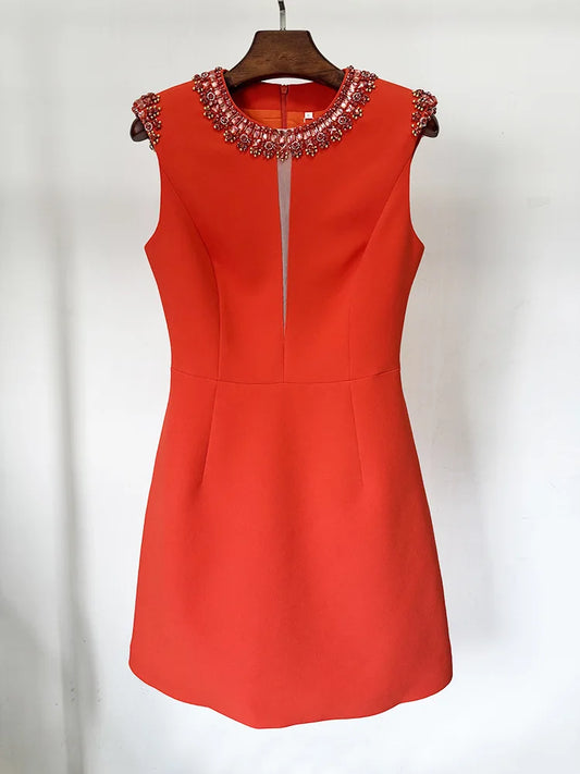 Newest Fashion Women's Colorful Diamond Beading Sleeveless  Tank Dress