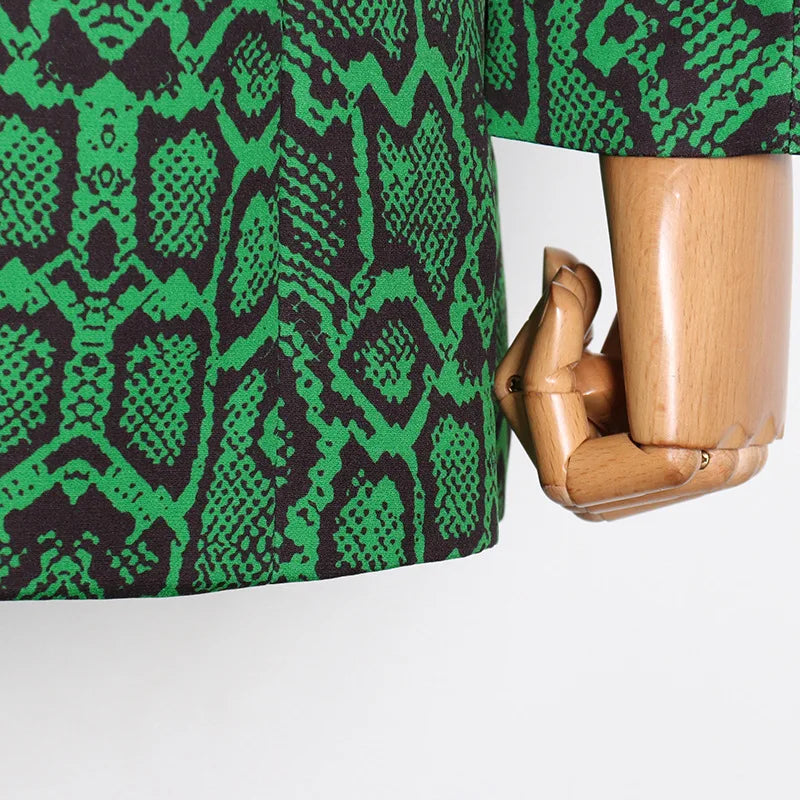 Conjunto de pantalón formal de talla grande con blazer de solapa con estampado verde, conjunto de pantalón de dos piezas