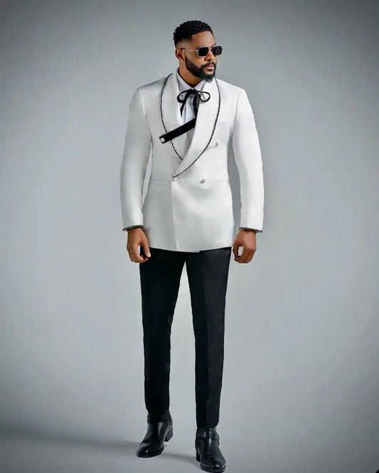 Designer Beaded Wedding Suits for Groom Shawl Lapel Tuxedos Double Breasted 2 Pcs Jacket with Pants Party Prom Customized