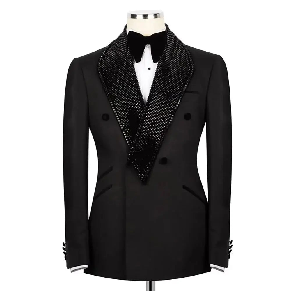 Handsome Wedding Tuxedos 2 Piece Set Jacket Pants Men Suit Shawl Lapel Double Breasted Groom Evening Business Blazers Customized