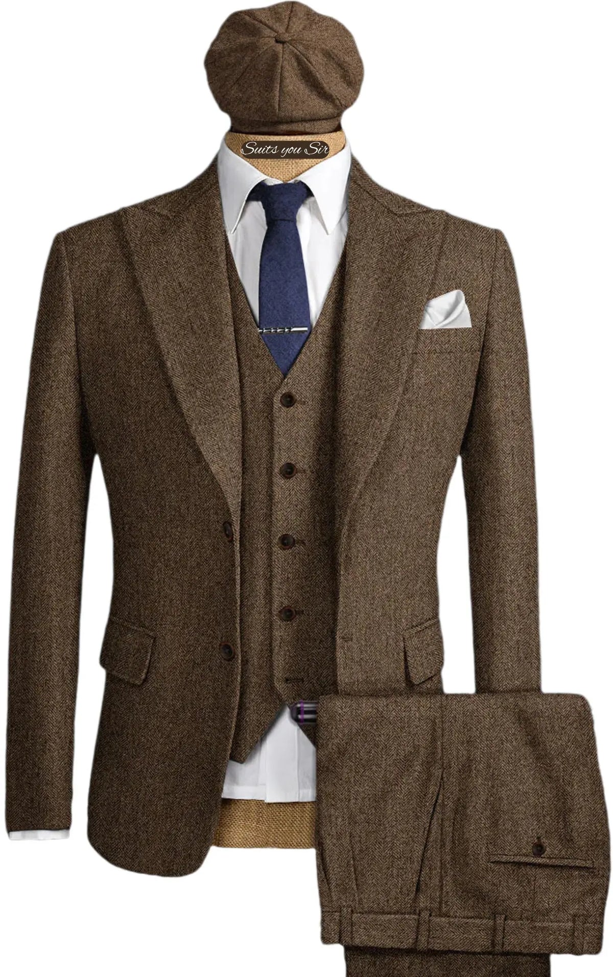 Mens Herringbone Suits 3 Pieces Wool Formal Groom Wear Work Business Customize Tuxedos Blazer Pants Vest for Wedding