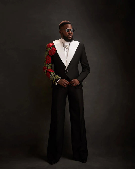 Unique Men Suits Wedding Rose 2 Pieces Set Coat Peaked Lapel Tailor-Made Groom Blazer One Button Party Customized Jacket Pants