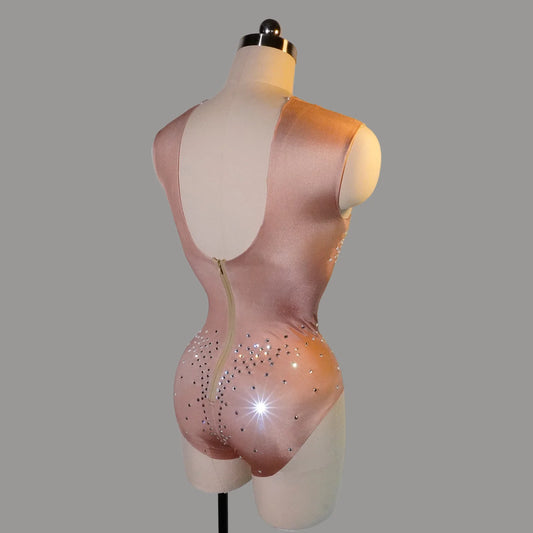 Sexy Sparkling Rhinestone Decoration Gradient Nude Tight Jumpsuit Dance Performance Leotard  Nightclub Stage Outfit Drag Queen