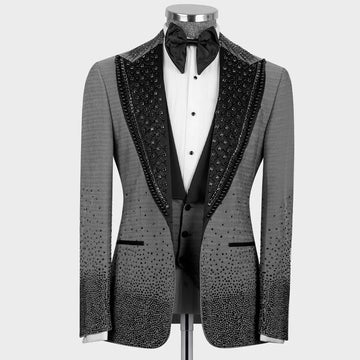 Men Suits Slim Fit Diamond 2 Pieces High Quality Wedding Groom Tuxedos Shiny Male Prom Blazers Trajes Para Hombre Customized