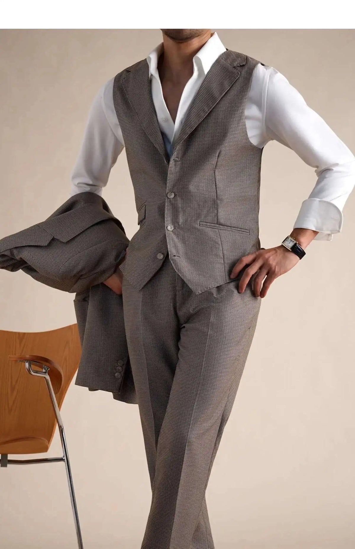 Costume 3 pièces à double boutonnage, tenue décontractée et formelle, élégant, en laine, de luxe, pour homme, gentleman britannique
