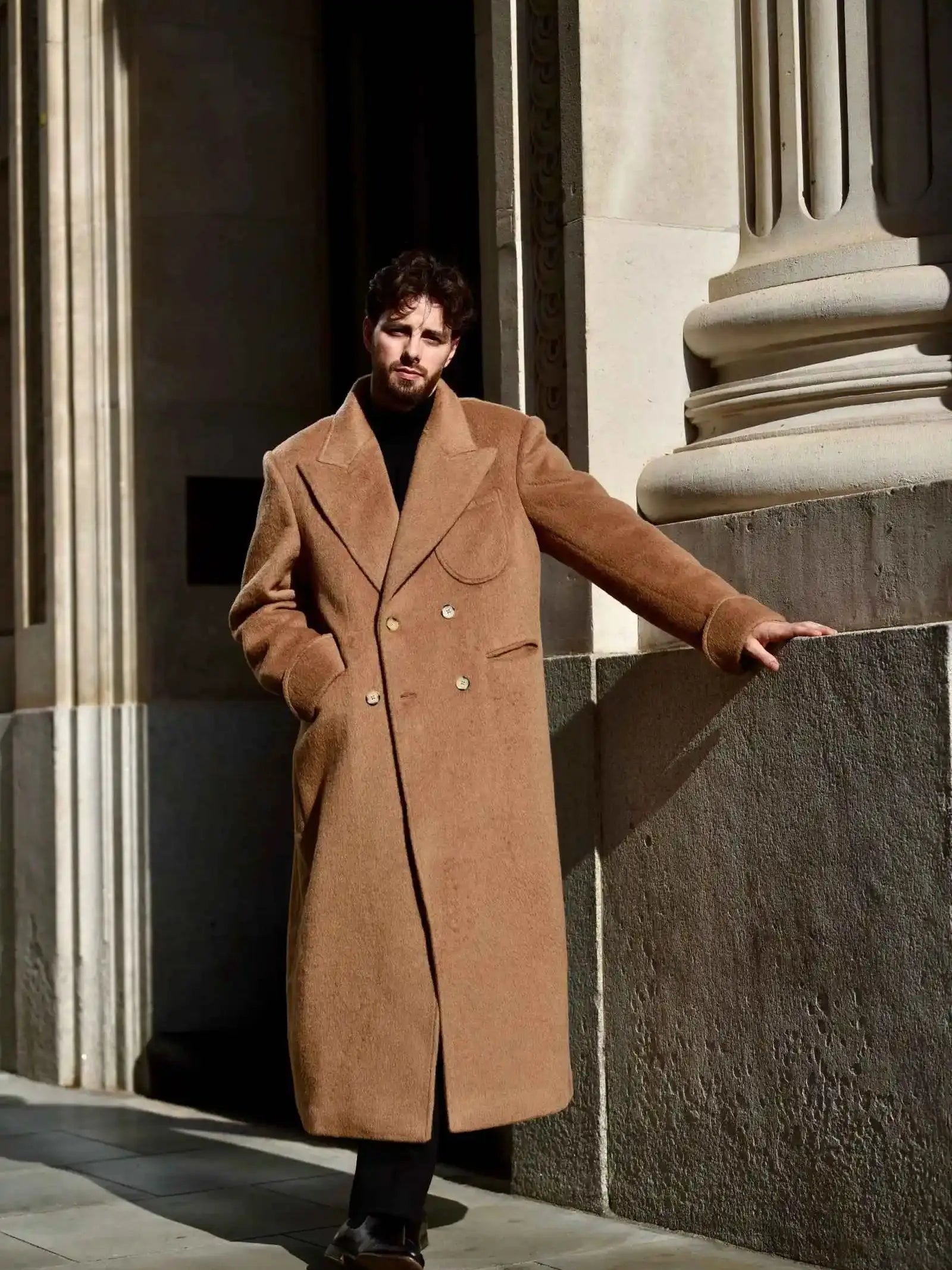 Winter Warm Men's Wedding Long Blazer Peaked Lapel Double Breasted Jacket Tuxedos Business Party Wear Only Coat Customized