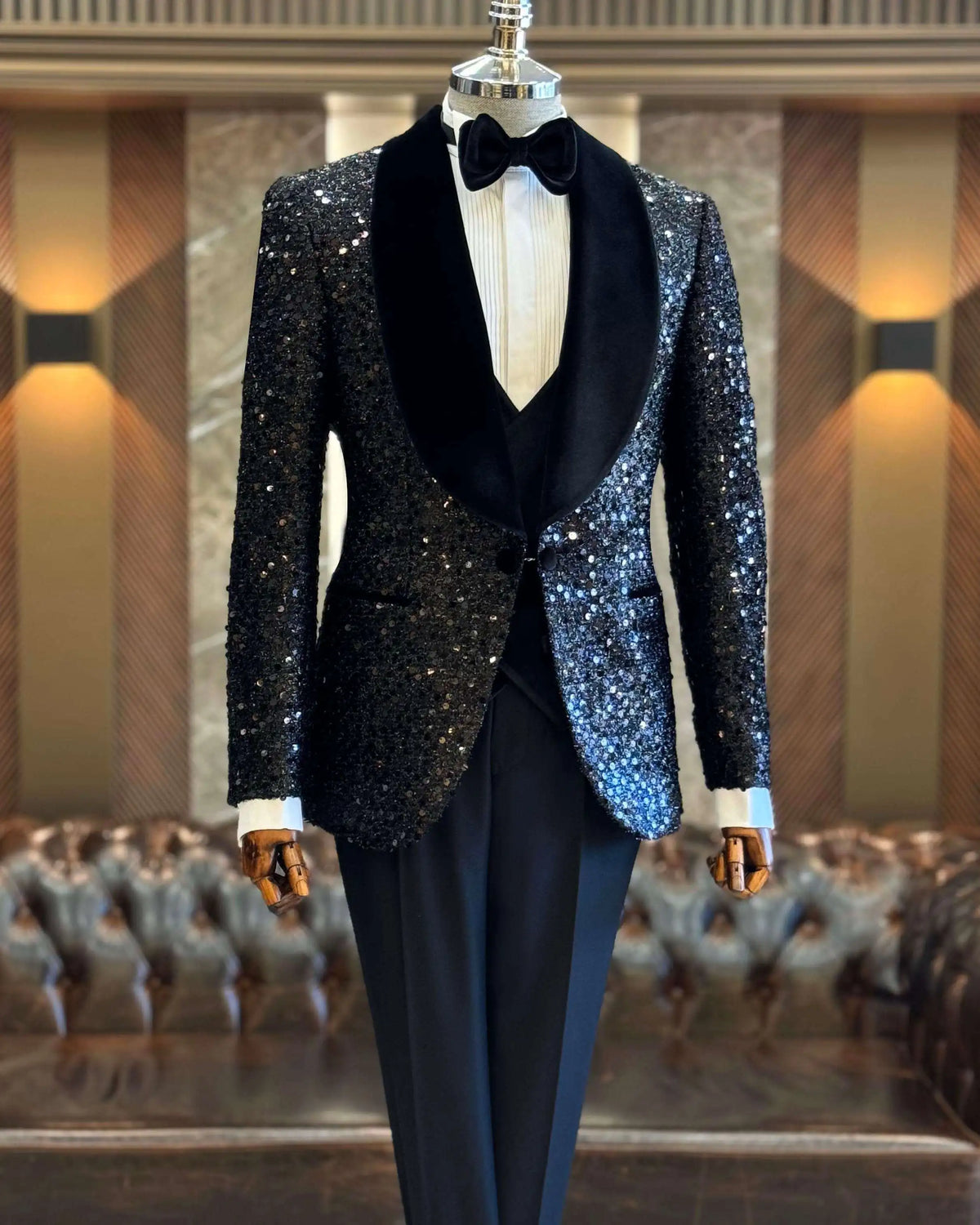 Costume 2 pièces en velours à paillettes pour homme, veste et pantalon à un bouton, revers châle, pour mariage, fête d'anniversaire, bal de promo, tenue de marié formelle