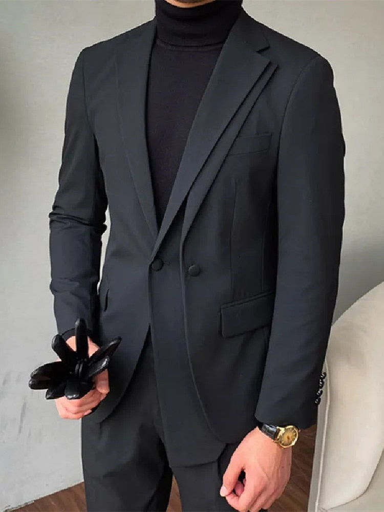 Costume homme noir 2 pièces blazer pantalon un bouton revers pointu affaires formel coupe slim mariage marié costume sur mesure homme 