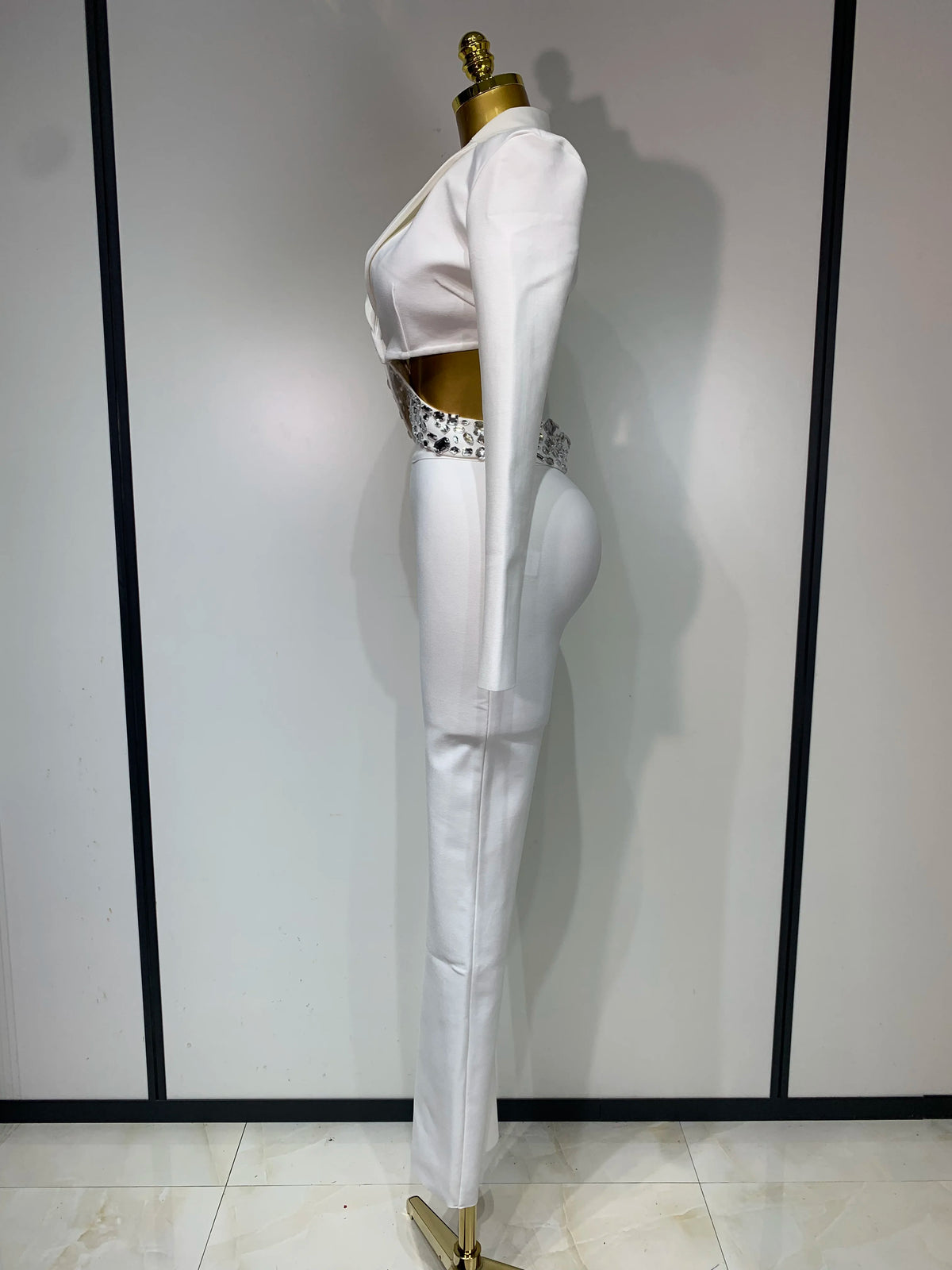 Women Sexy Long Sleeve Beading Bodycon Two Pieces Pants Bandage Set Celebrity Designer Fashion Women's Luxury Birthday Set