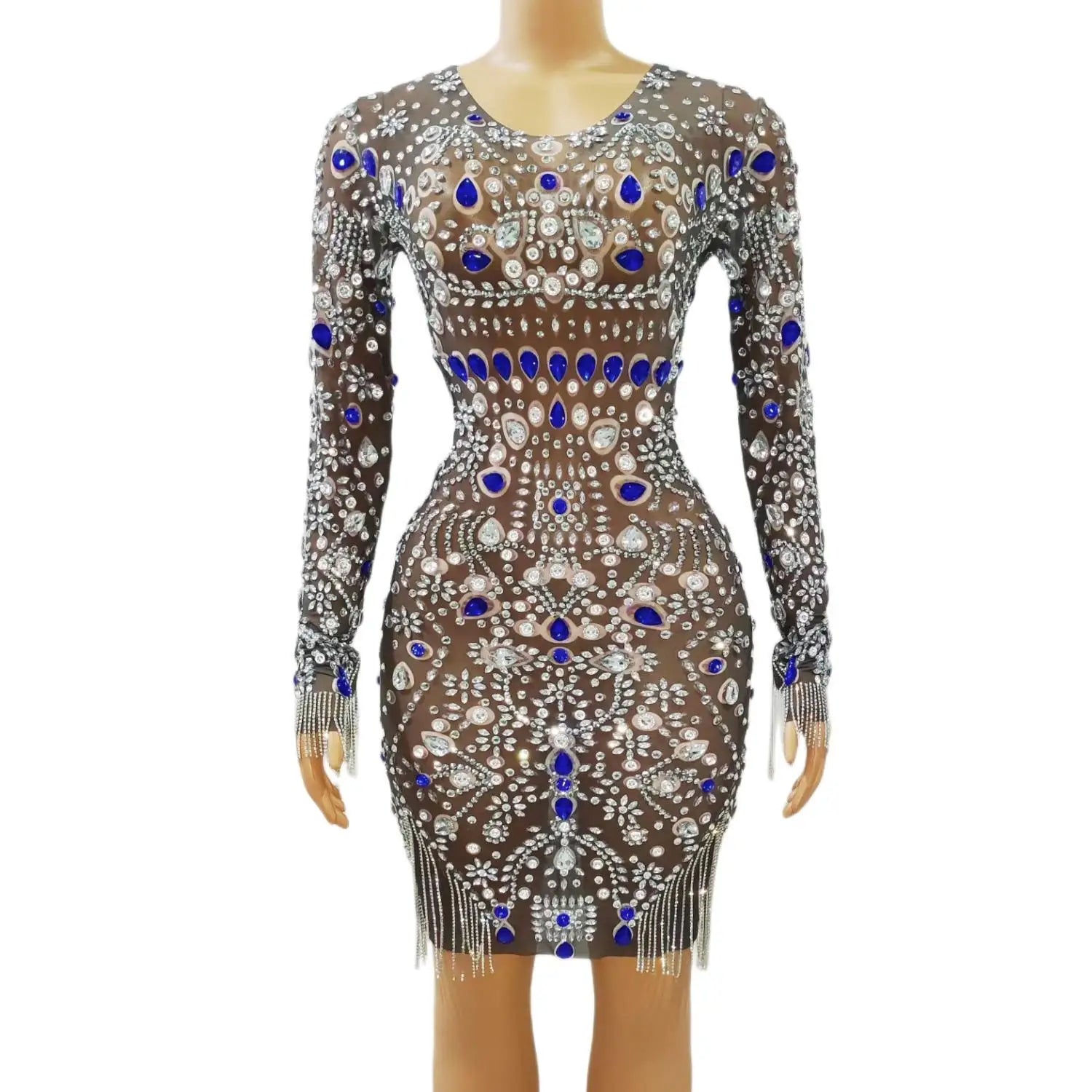 Fashion Rhinestones Transparent Summer Dress Birthday Evening Celebrate Costume Women Dance Prom Performance Dress