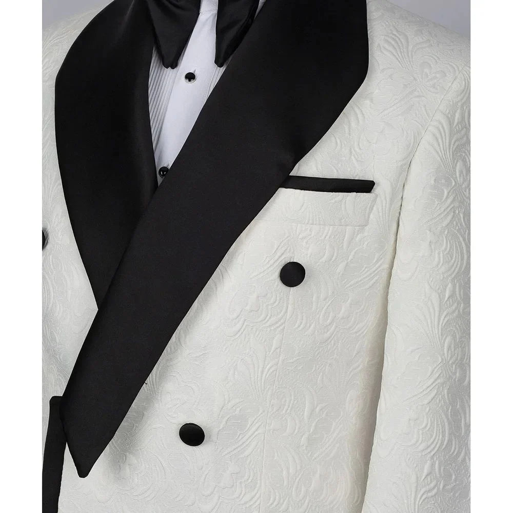 Men Suits for Wedding One Piece Coat Tailor-Made Jacquard Shawl Lapel Groom Blazer Double Breasted Customized Only Jacket