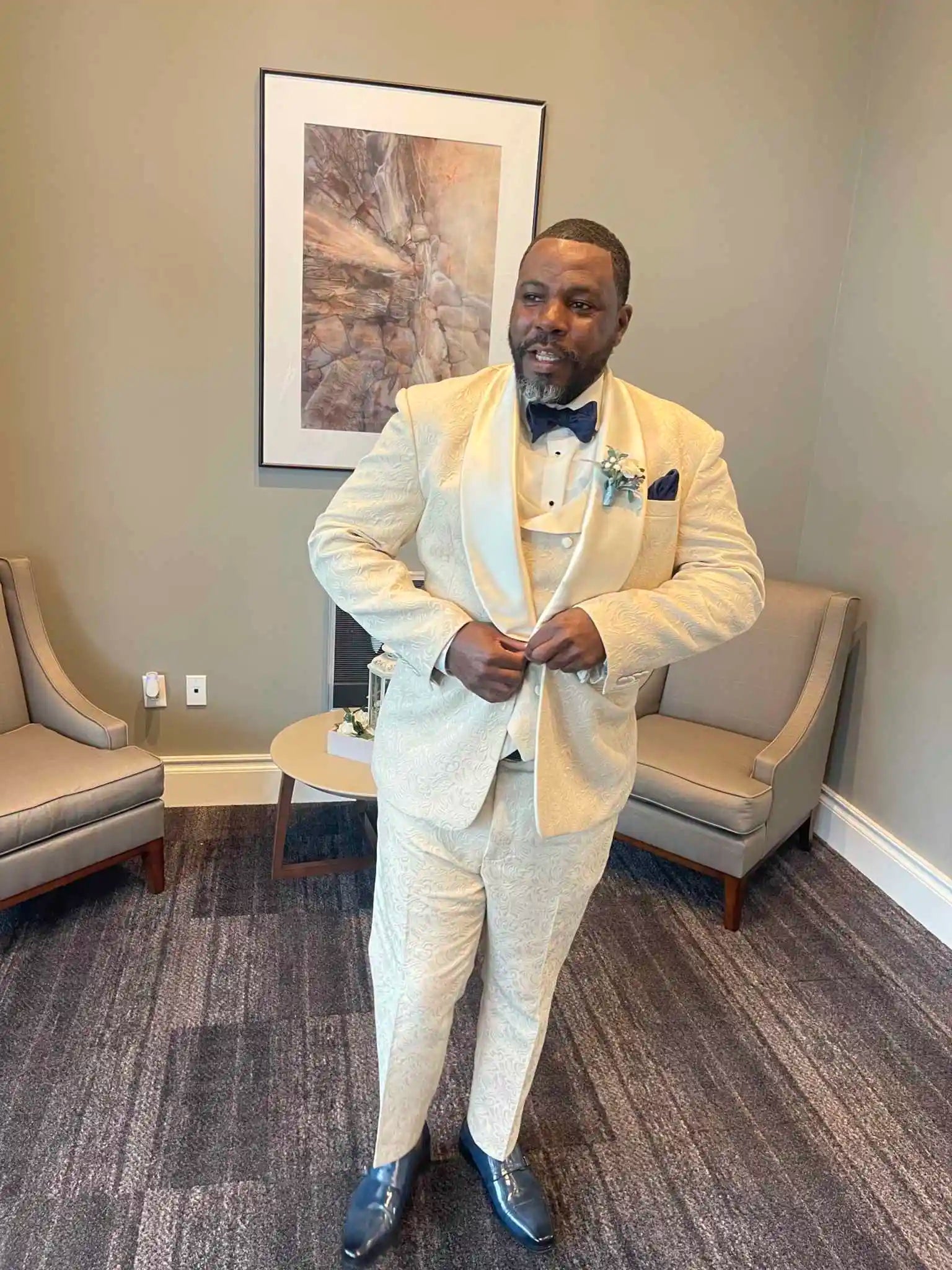 Plus Size Wedding Tuxedos Jacquard 3 Pcs Jacket Vest Pants Men Suit Classic Single Breasted Evening Business Blazer Customizedl