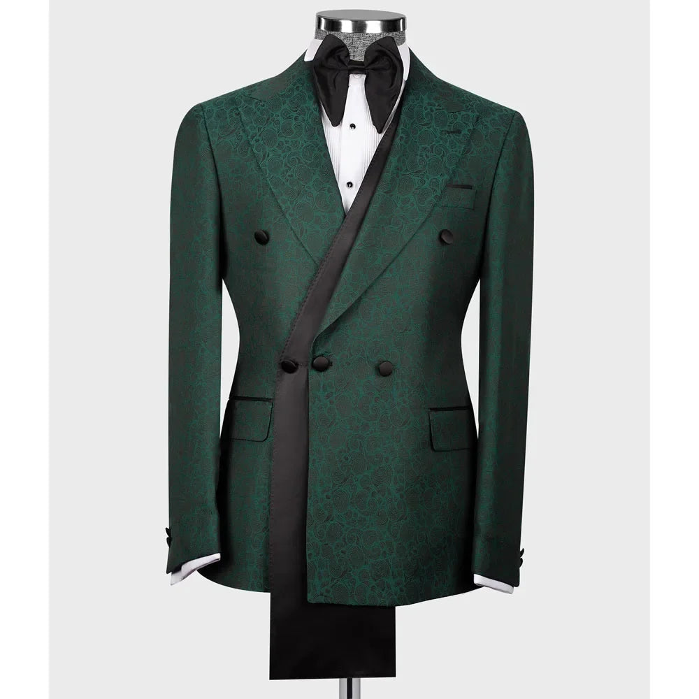 Vintage Men Suits Tailor-Made One Piece Coat Jacquard Peaked Lapel Blazer Casual Double Breasted Groom Customized Only Jacket