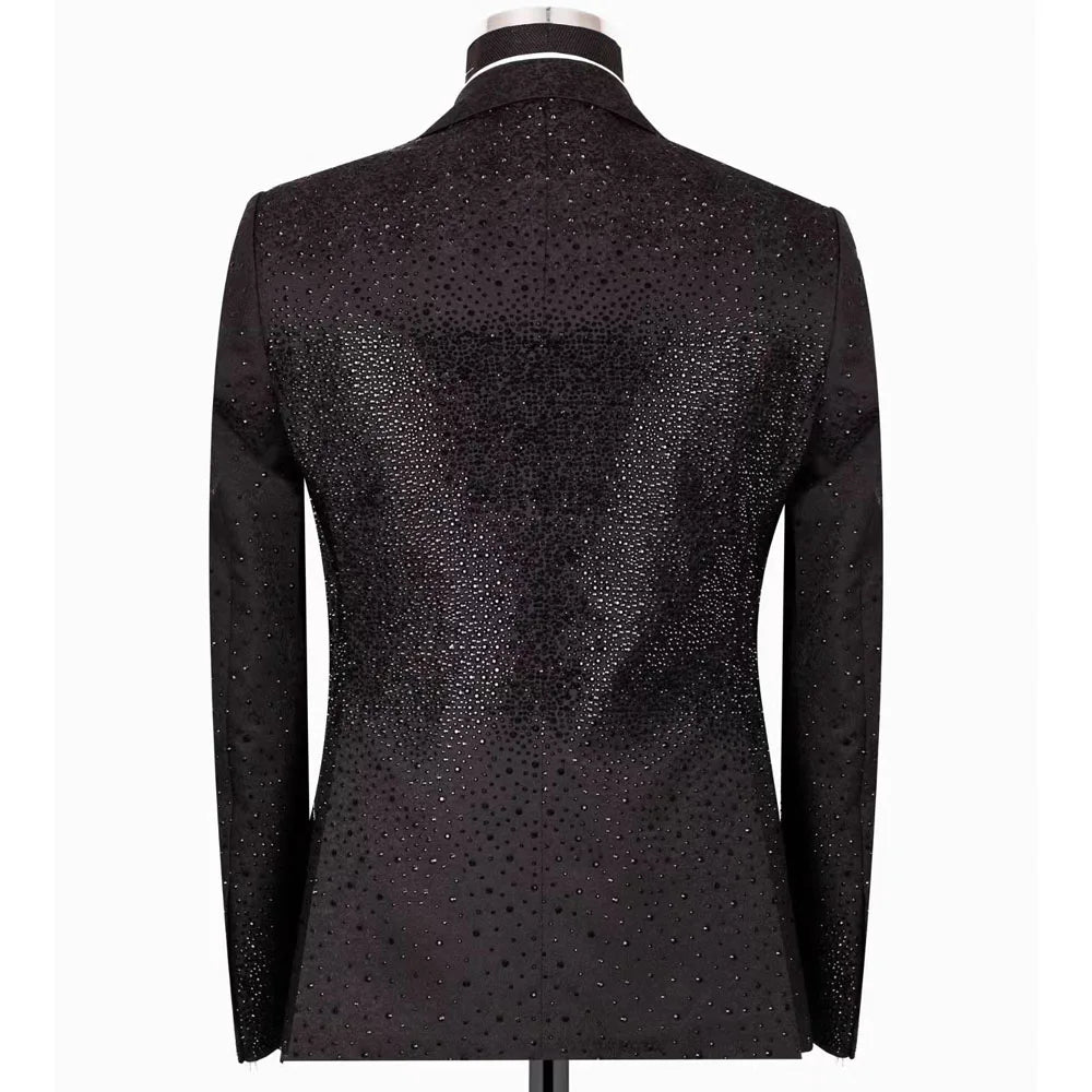 2 Piece Mens Suit Slim Fit Tailor-Made Handmade Beads Diamond Suit Jacket Pants Customized Wedding Formal Occasions Groom Tuxedo
