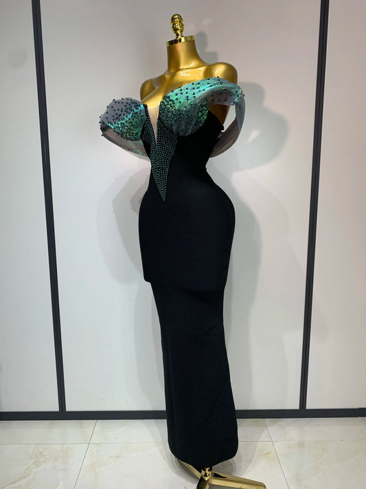 Women Celebrity Sexy Off Shoulder Beading Bodycon Maxi Long Bandage Dress Elegant Evening Club Party Luxury Birthday Outfit