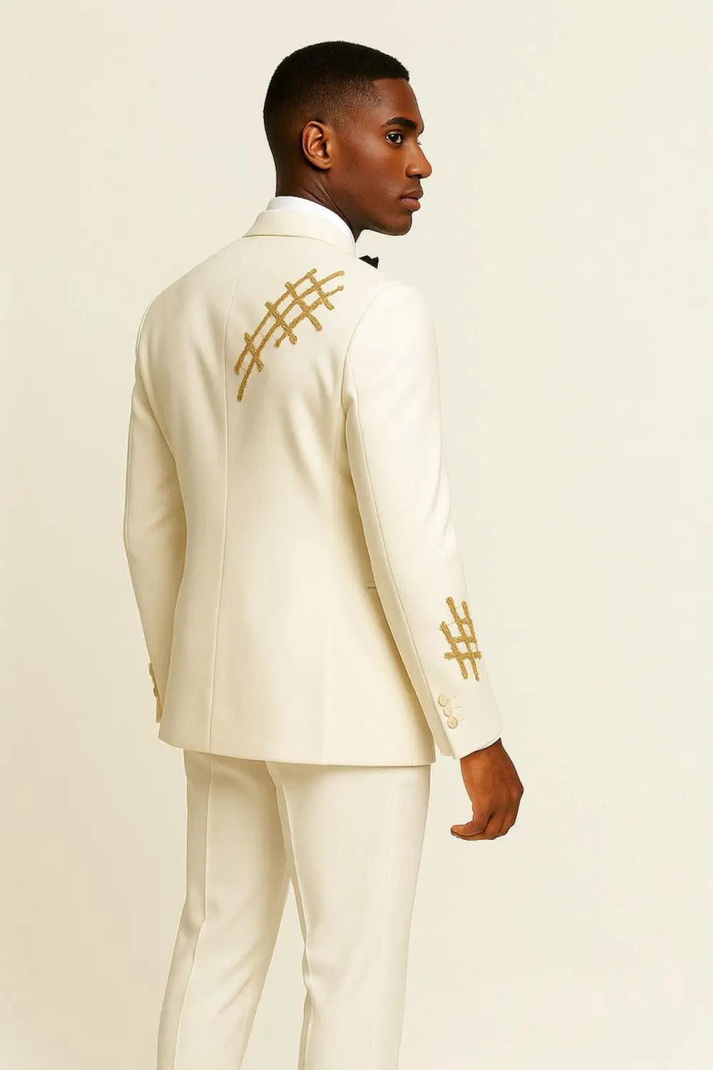 Stylish Men Suits Tailor-Made 2 Pieces Set Peaked Lapel Jacket Beading Blazer One Button Groom Customized Coat Pants