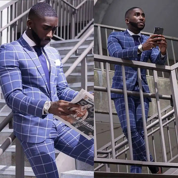 Plaid Men Wedding Suits Peaked Lapel Tuxedos Single Breasted Groom Wear 2 Pcs Jacket Pants Prom Evening Party Custom Made