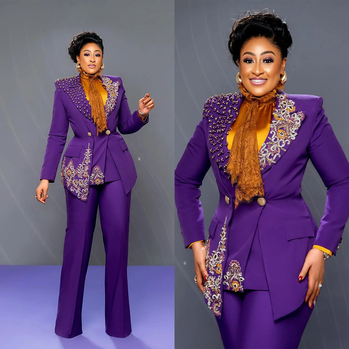 Floral Appliques Women Pants Suits 2 Pcs Luxury Beaded Special Design Blazer Jacket Suits Wedding Guest Formal Wear Custom Made