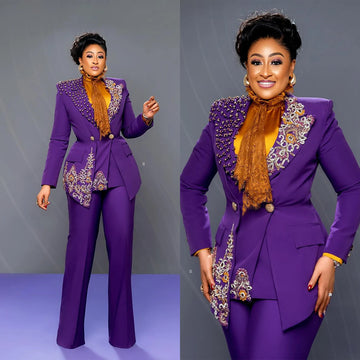 Ensemble 2 pièces pour femme, pantalon et veste, avec appliques florales, luxueux, perlé, design spécial, blazer, costume pour invité de mariage, sur mesure