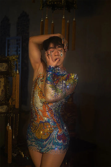Robe sexy en cristal brillant avec strass pour femme, tenue de spectacle de danse, de festival, de fête d'anniversaire, de bar, de discothèque, de spectacle sur scène, de rave