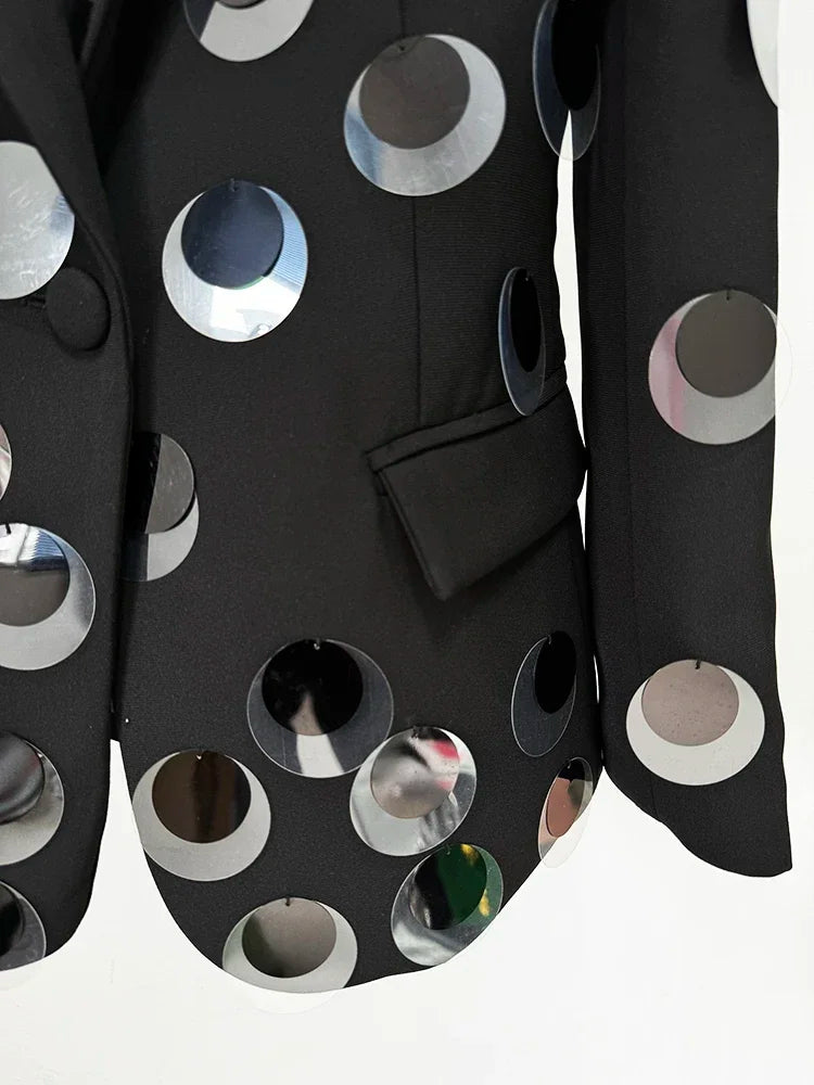 Chic Women's Sequin Blazer with Eye-Catching Cutouts – Stylish Single Button Design for Trendsetters