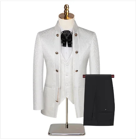 Wedding Host Performance Men's Suit Dress Three-piece Botanical Floral Pattern  Blazer  for Men with Pants and Vest