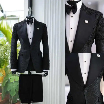 Beading Wedding Suits for Groom Peaked Lapel Single Breasted Tuxedos 2 Pcs Jacket Pants Evening Party Prom Customized