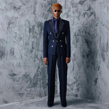 Luxury Diamond Men Suits Slim Fit 2 Pieces Sets Wedding Groom Tuxedos Shiny Male Prom Blazers Customized Trajes Para Hombre