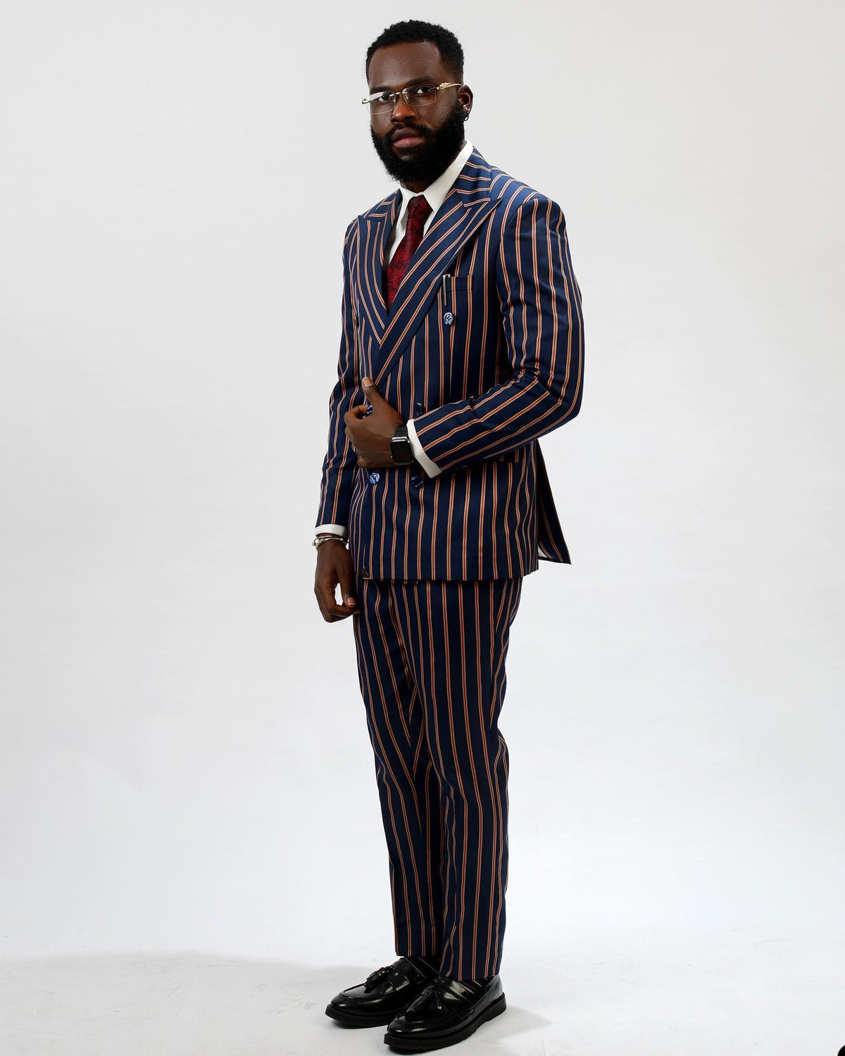 Luxury Men's Suit 2 Pieces Blazer Pants Double Breasted Peaked Lapel Business Formal Stripes Wedding Groom Tailored Costume Homme