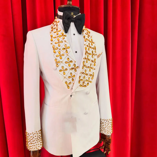 Customized Luxury Diamond 2 Pieces Sets Men Suits Slim Fit Wedding Groom Tuxedos Shiny Male Prom Blazers Trajes Para Hombre